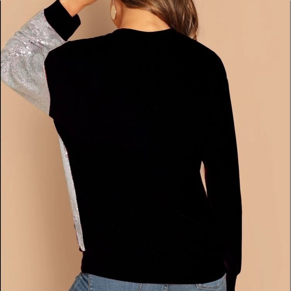 NEW Boutique! Top W/ Silver Sequin Contrast Panel - Picture 2 of 2